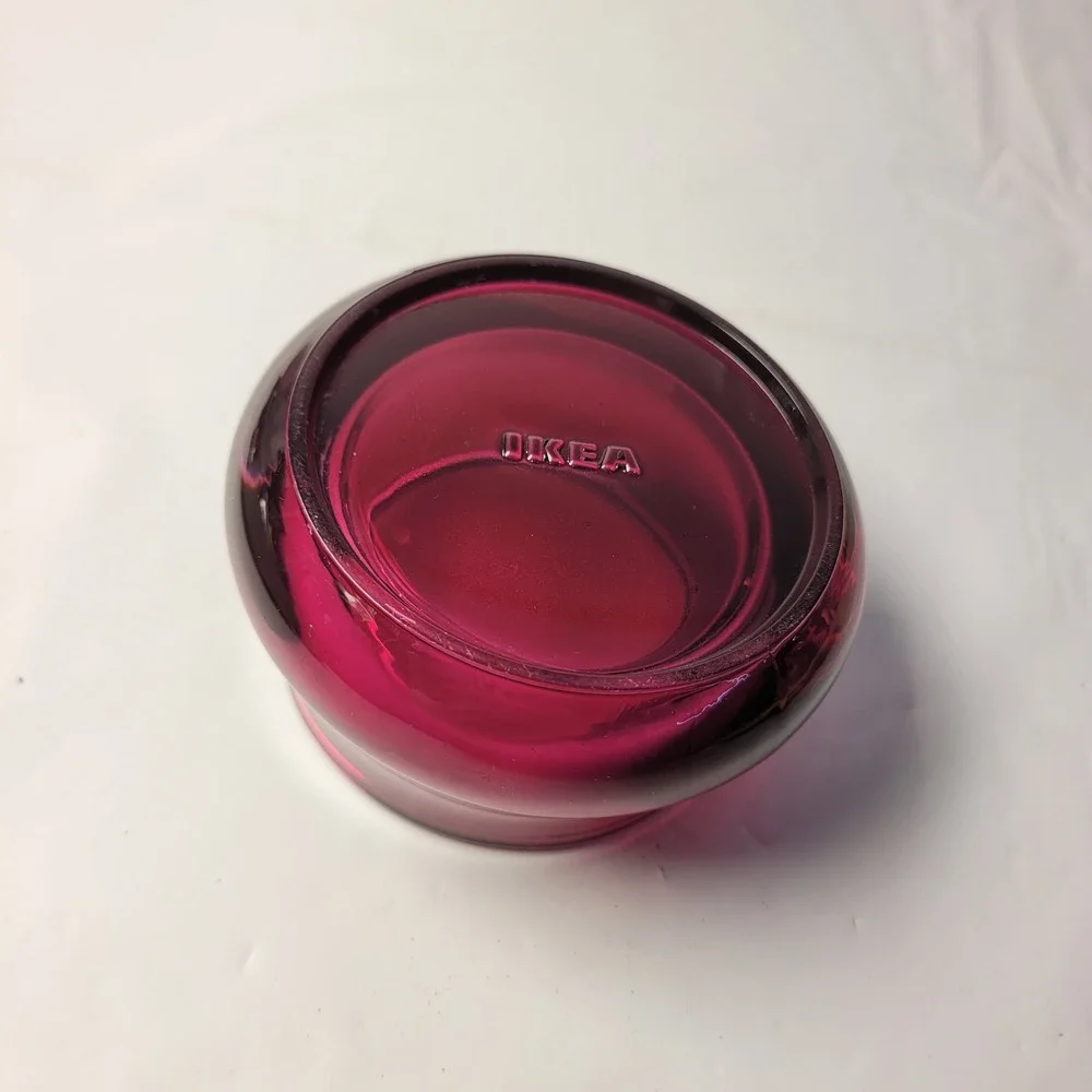 IKEA Strengnes Glass Votive Candle Holder Magenta Purple Heavy Round Bowl